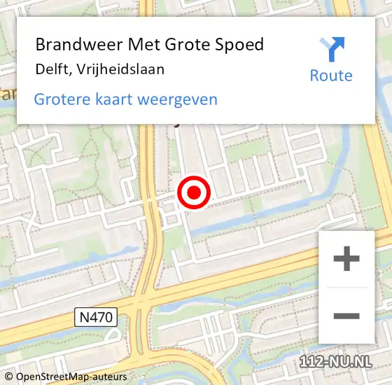 Locatie op kaart van de 112 melding: Brandweer Met Grote Spoed Naar Delft, Vrijheidslaan op 13 februari 2024 17:45