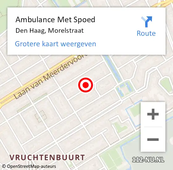 Locatie op kaart van de 112 melding: Ambulance Met Spoed Naar Den Haag, Morelstraat op 13 februari 2024 18:01