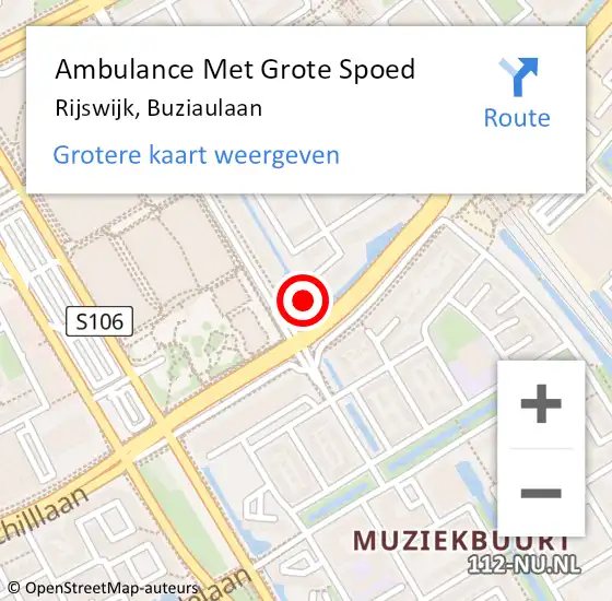 Locatie op kaart van de 112 melding: Ambulance Met Grote Spoed Naar Rijswijk, Buziaulaan op 13 februari 2024 18:05