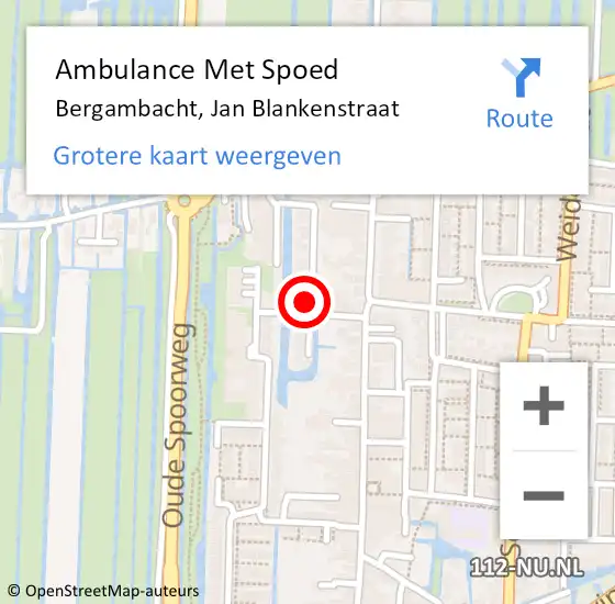 Locatie op kaart van de 112 melding: Ambulance Met Spoed Naar Bergambacht, Jan Blankenstraat op 13 februari 2024 18:08