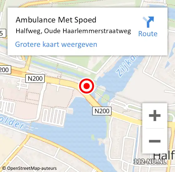 Locatie op kaart van de 112 melding: Ambulance Met Spoed Naar Halfweg, Oude Haarlemmerstraatweg op 13 februari 2024 18:10