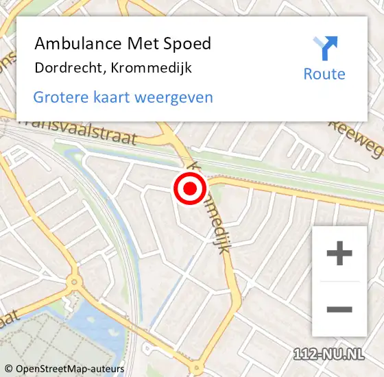 Locatie op kaart van de 112 melding: Ambulance Met Spoed Naar Dordrecht, Krommedijk op 13 februari 2024 18:33