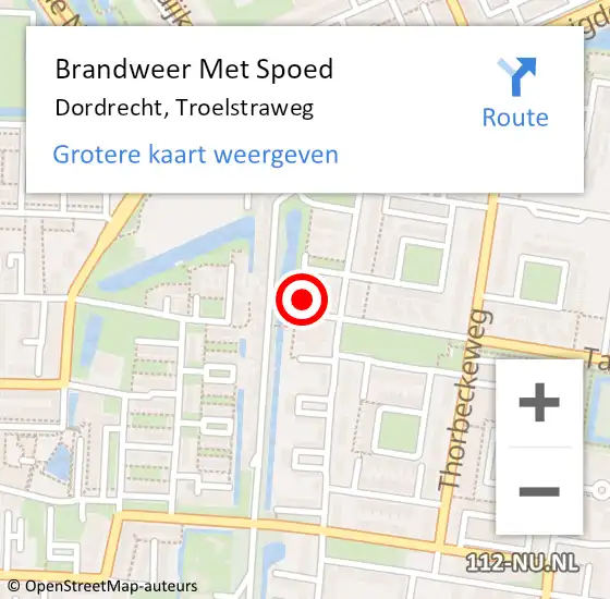 Locatie op kaart van de 112 melding: Brandweer Met Spoed Naar Dordrecht, Troelstraweg op 13 februari 2024 18:35