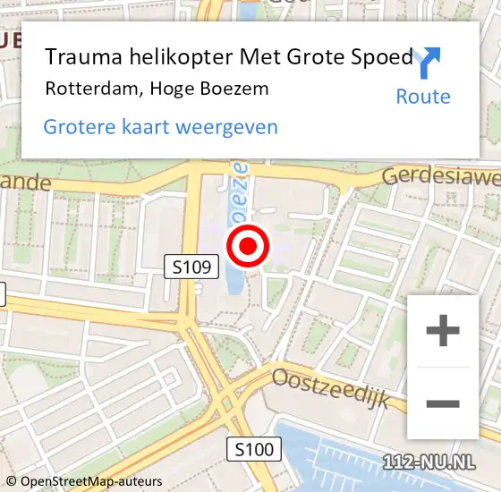 Locatie op kaart van de 112 melding: Trauma helikopter Met Grote Spoed Naar Rotterdam, Hoge Boezem op 13 februari 2024 18:49