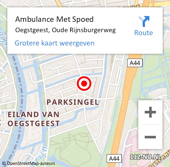 Locatie op kaart van de 112 melding: Ambulance Met Spoed Naar Oegstgeest, Oude Rijnsburgerweg op 13 februari 2024 19:06