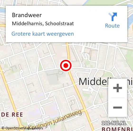 Locatie op kaart van de 112 melding: Brandweer Middelharnis, Schoolstraat op 13 februari 2024 19:27