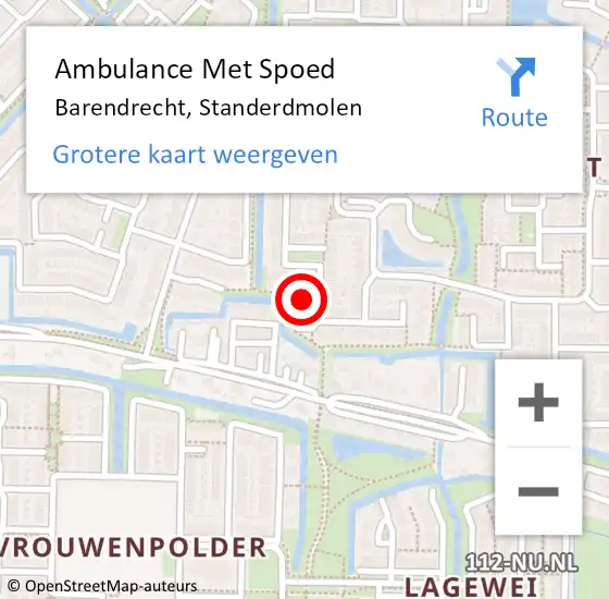 Locatie op kaart van de 112 melding: Ambulance Met Spoed Naar Barendrecht, Standerdmolen op 13 februari 2024 19:51