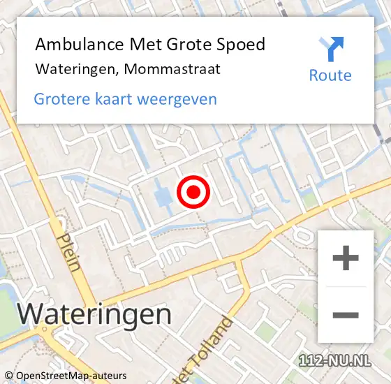 Locatie op kaart van de 112 melding: Ambulance Met Grote Spoed Naar Wateringen, Mommastraat op 13 februari 2024 20:15