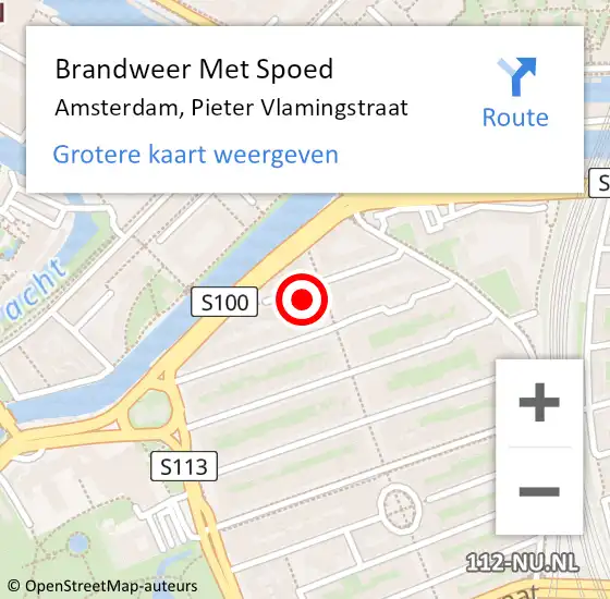 Locatie op kaart van de 112 melding: Brandweer Met Spoed Naar Amsterdam, Pieter Vlamingstraat op 13 februari 2024 20:19