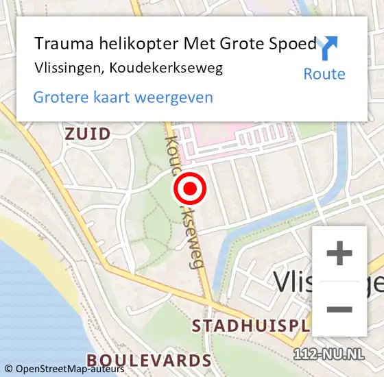 Locatie op kaart van de 112 melding: Trauma helikopter Met Grote Spoed Naar Vlissingen, Koudekerkseweg op 13 februari 2024 20:20