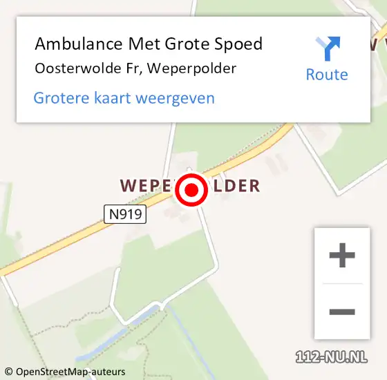 Locatie op kaart van de 112 melding: Ambulance Met Grote Spoed Naar Oosterwolde Fr, Weperpolder op 25 september 2014 19:00