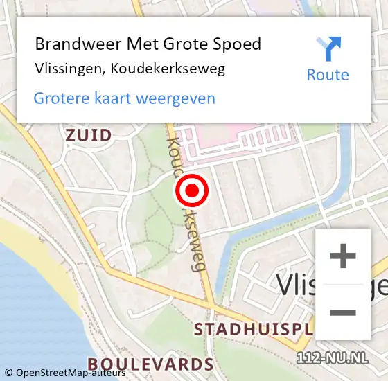 Locatie op kaart van de 112 melding: Brandweer Met Grote Spoed Naar Vlissingen, Koudekerkseweg op 13 februari 2024 20:28