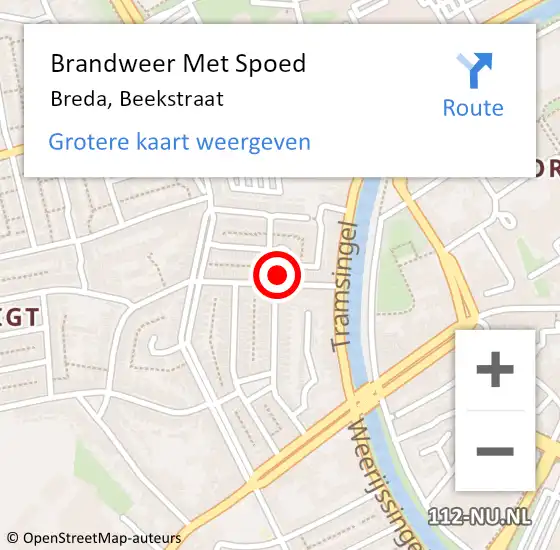 Locatie op kaart van de 112 melding: Brandweer Met Spoed Naar Breda, Beekstraat op 13 februari 2024 20:35