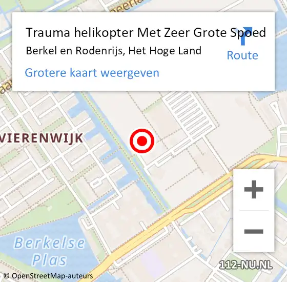 Locatie op kaart van de 112 melding: Trauma helikopter Met Zeer Grote Spoed Naar Berkel en Rodenrijs, Het Hoge Land op 13 februari 2024 21:14