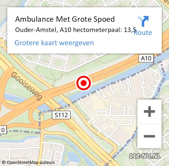 Locatie op kaart van de 112 melding: Ambulance Met Grote Spoed Naar Ouder-Amstel, A10 hectometerpaal: 13,5 op 13 februari 2024 21:19