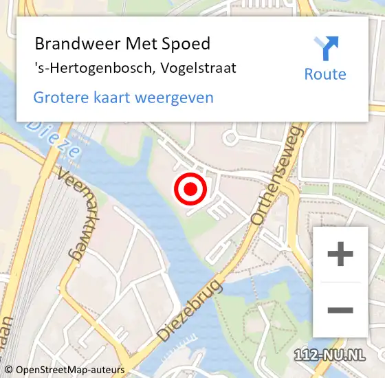 Locatie op kaart van de 112 melding: Brandweer Met Spoed Naar 's-Hertogenbosch, Vogelstraat op 13 februari 2024 21:34