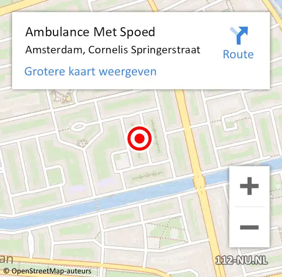 Locatie op kaart van de 112 melding: Ambulance Met Spoed Naar Amsterdam, Cornelis Springerstraat op 13 februari 2024 21:38