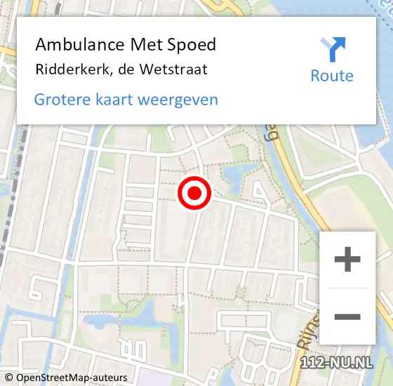 Locatie op kaart van de 112 melding: Ambulance Met Spoed Naar Ridderkerk, de Wetstraat op 13 februari 2024 21:41