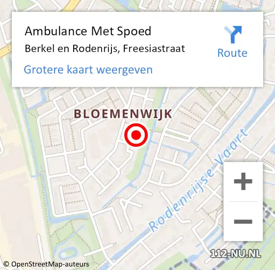 Locatie op kaart van de 112 melding: Ambulance Met Spoed Naar Berkel en Rodenrijs, Freesiastraat op 13 februari 2024 21:58