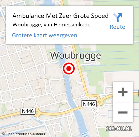 Locatie op kaart van de 112 melding: Ambulance Met Zeer Grote Spoed Naar Woubrugge, van Hemessenkade op 13 februari 2024 22:11