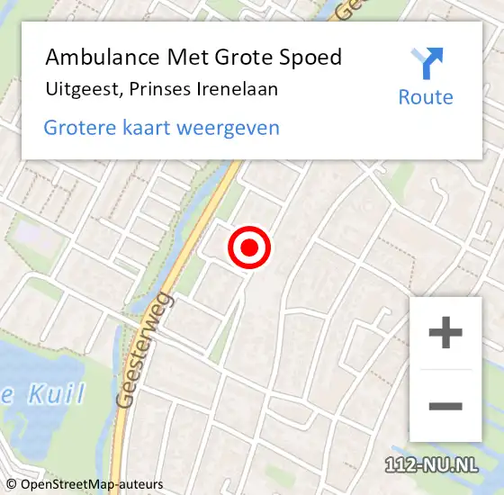 Locatie op kaart van de 112 melding: Ambulance Met Grote Spoed Naar Uitgeest, Prinses Irenelaan op 13 februari 2024 22:27