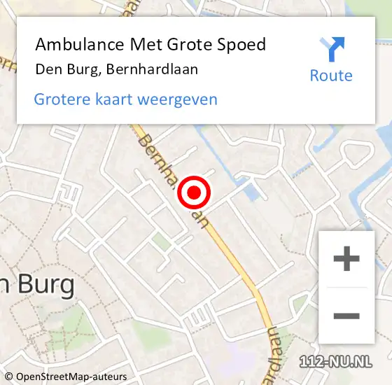 Locatie op kaart van de 112 melding: Ambulance Met Grote Spoed Naar Den Burg, Bernhardlaan op 13 februari 2024 22:56