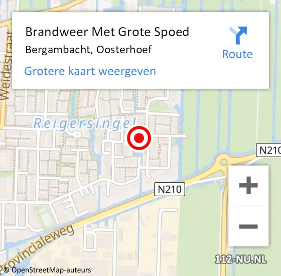 Locatie op kaart van de 112 melding: Brandweer Met Grote Spoed Naar Bergambacht, Oosterhoef op 13 februari 2024 22:56
