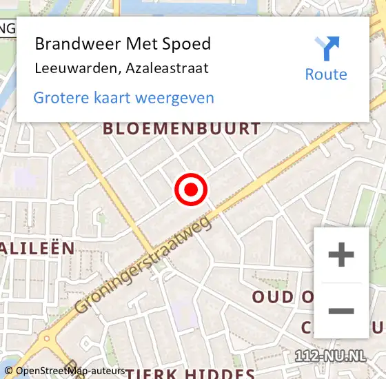 Locatie op kaart van de 112 melding: Brandweer Met Spoed Naar Leeuwarden, Azaleastraat op 25 september 2014 19:23