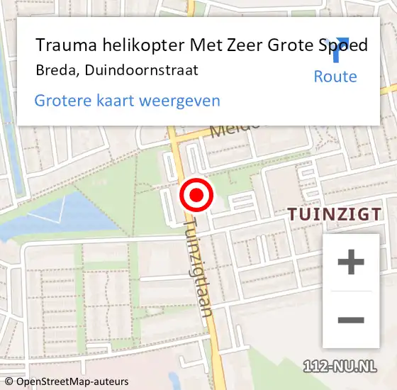 Locatie op kaart van de 112 melding: Trauma helikopter Met Zeer Grote Spoed Naar Breda, Duindoornstraat op 14 februari 2024 00:05