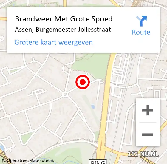 Locatie op kaart van de 112 melding: Brandweer Met Grote Spoed Naar Assen, Burgemeester Jollesstraat op 14 februari 2024 00:14