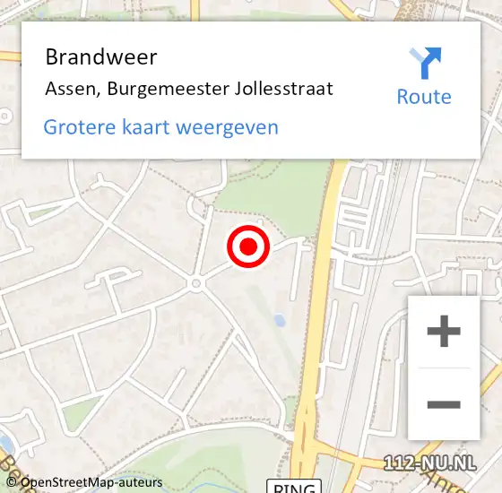 Locatie op kaart van de 112 melding: Brandweer Assen, Burgemeester Jollesstraat op 14 februari 2024 00:17