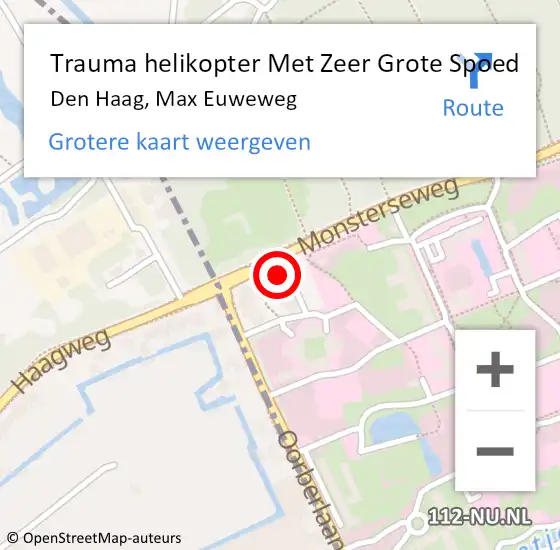 Locatie op kaart van de 112 melding: Trauma helikopter Met Zeer Grote Spoed Naar Den Haag, Max Euweweg op 14 februari 2024 00:49