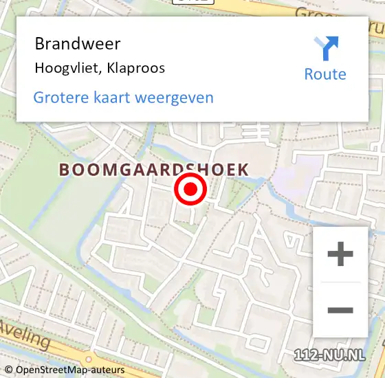 Locatie op kaart van de 112 melding: Brandweer Hoogvliet, Klaproos op 14 februari 2024 01:26