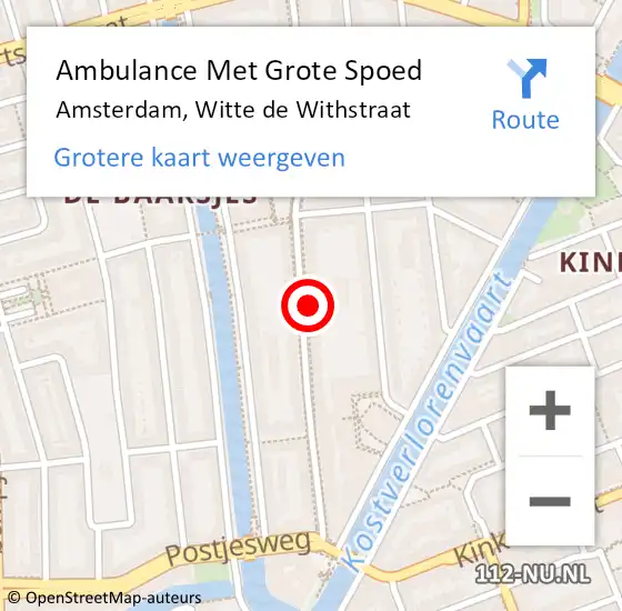 Locatie op kaart van de 112 melding: Ambulance Met Grote Spoed Naar Amsterdam, Witte de Withstraat op 14 februari 2024 01:39