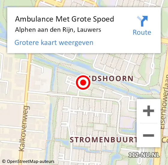 Locatie op kaart van de 112 melding: Ambulance Met Grote Spoed Naar Alphen aan den Rijn, Lauwers op 14 februari 2024 01:39