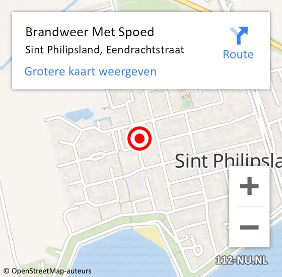 Locatie op kaart van de 112 melding: Brandweer Met Spoed Naar Sint Philipsland, Eendrachtstraat op 14 februari 2024 02:16