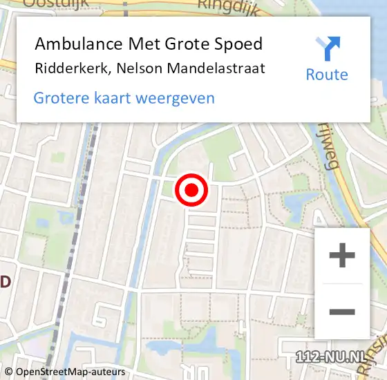 Locatie op kaart van de 112 melding: Ambulance Met Grote Spoed Naar Ridderkerk, Nelson Mandelastraat op 14 februari 2024 02:17