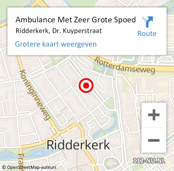 Locatie op kaart van de 112 melding: Ambulance Met Zeer Grote Spoed Naar Ridderkerk, Dr. Kuyperstraat op 14 februari 2024 02:33