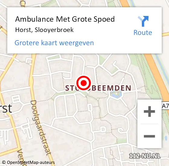 Locatie op kaart van de 112 melding: Ambulance Met Grote Spoed Naar Horst, Slooyerbroek op 25 september 2014 19:41