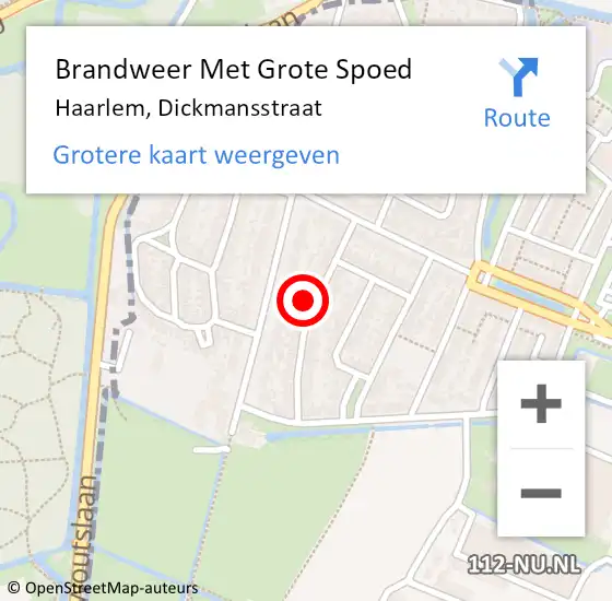 Locatie op kaart van de 112 melding: Brandweer Met Grote Spoed Naar Haarlem, Dickmansstraat op 14 februari 2024 04:58