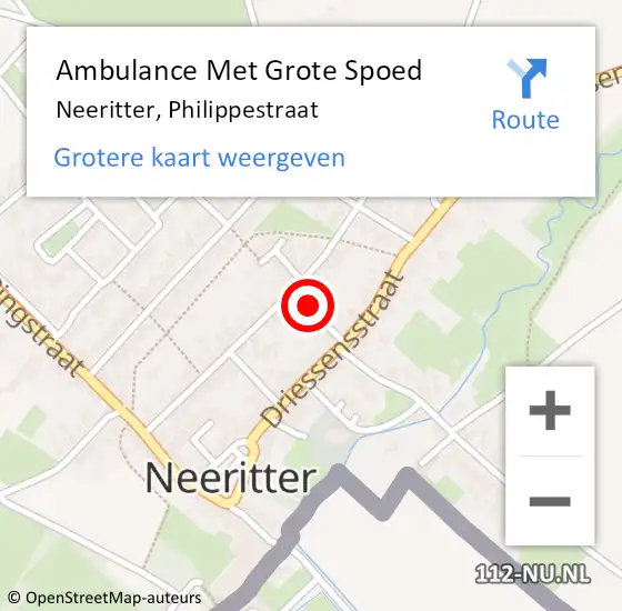 Locatie op kaart van de 112 melding: Ambulance Met Grote Spoed Naar Neeritter, Philippestraat op 14 februari 2024 05:15