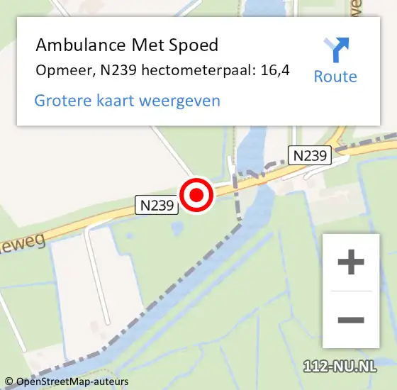 Locatie op kaart van de 112 melding: Ambulance Met Spoed Naar Opmeer, N239 hectometerpaal: 16,4 op 14 februari 2024 06:16