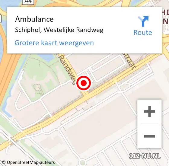 Locatie op kaart van de 112 melding: Ambulance Schiphol, Westelijke Randweg op 14 februari 2024 06:40