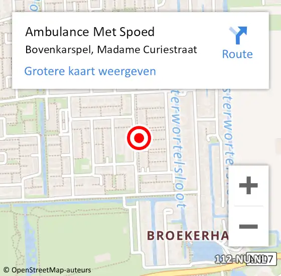 Locatie op kaart van de 112 melding: Ambulance Met Spoed Naar Bovenkarspel, Madame Curiestraat op 14 februari 2024 07:53