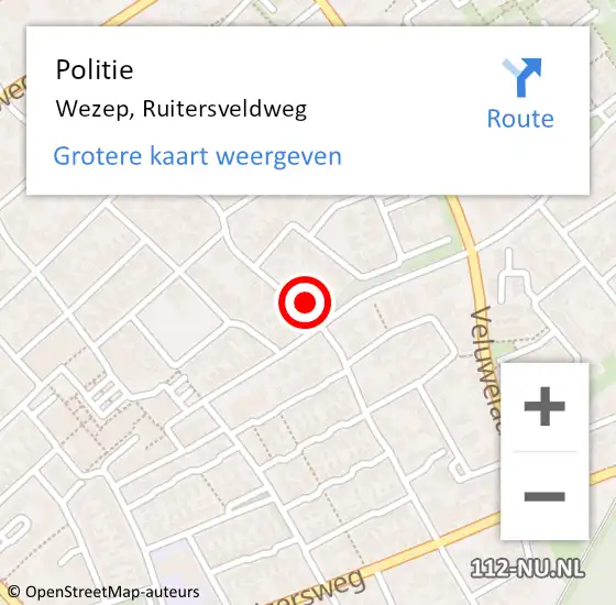 Locatie op kaart van de 112 melding: Politie Wezep, Ruitersveldweg op 14 februari 2024 08:30