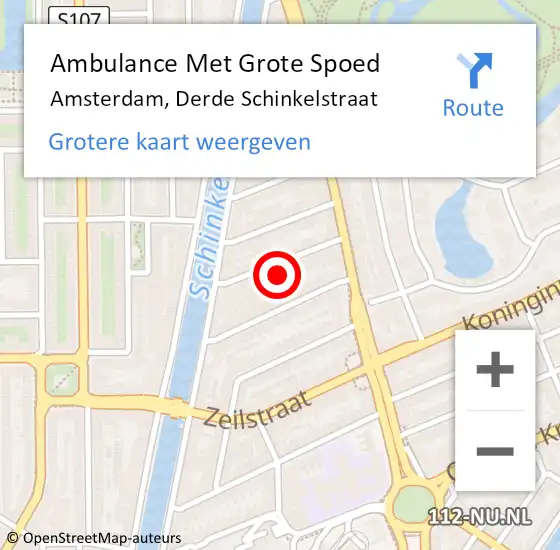 Locatie op kaart van de 112 melding: Ambulance Met Grote Spoed Naar Amsterdam, Derde Schinkelstraat op 14 februari 2024 08:34