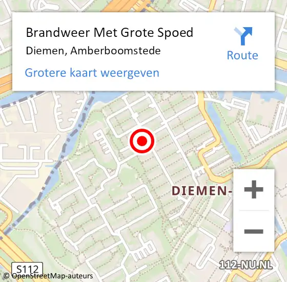 Locatie op kaart van de 112 melding: Brandweer Met Grote Spoed Naar Diemen, Amberboomstede op 14 februari 2024 08:50