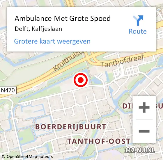 Locatie op kaart van de 112 melding: Ambulance Met Grote Spoed Naar Delft, Kalfjeslaan op 14 februari 2024 09:09