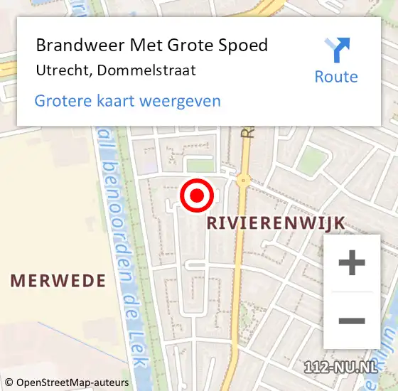 Locatie op kaart van de 112 melding: Brandweer Met Grote Spoed Naar Utrecht, Dommelstraat op 14 februari 2024 09:30