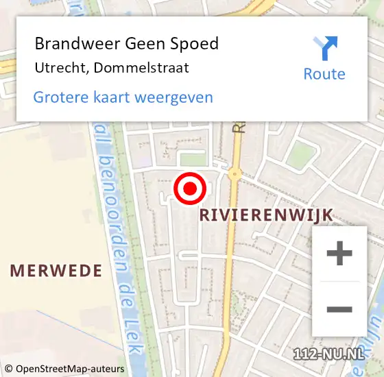 Locatie op kaart van de 112 melding: Brandweer Geen Spoed Naar Utrecht, Dommelstraat op 14 februari 2024 09:32